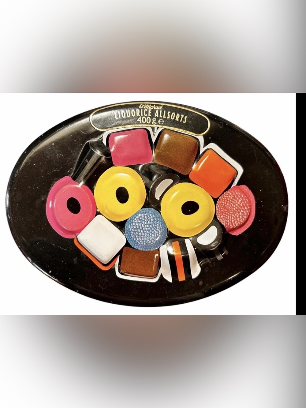 Vintage St Michael Marks & Spencer Liquorice allsorts 3D embossed 1996 Empty tin